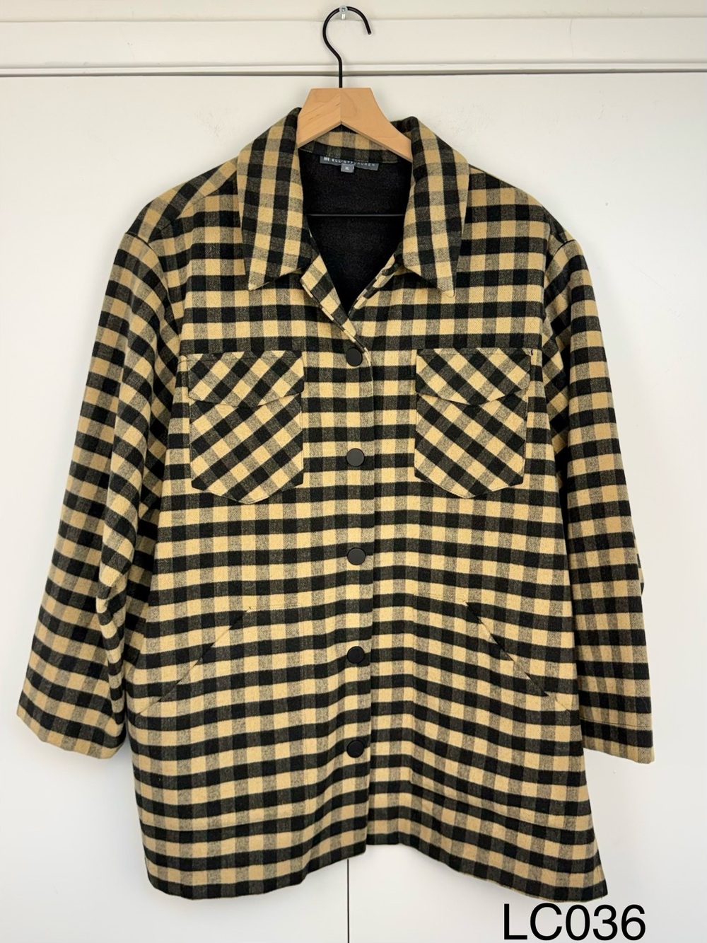 Elliott Lauren Double Vision Plaid Shacket Jacket Black Tan XL